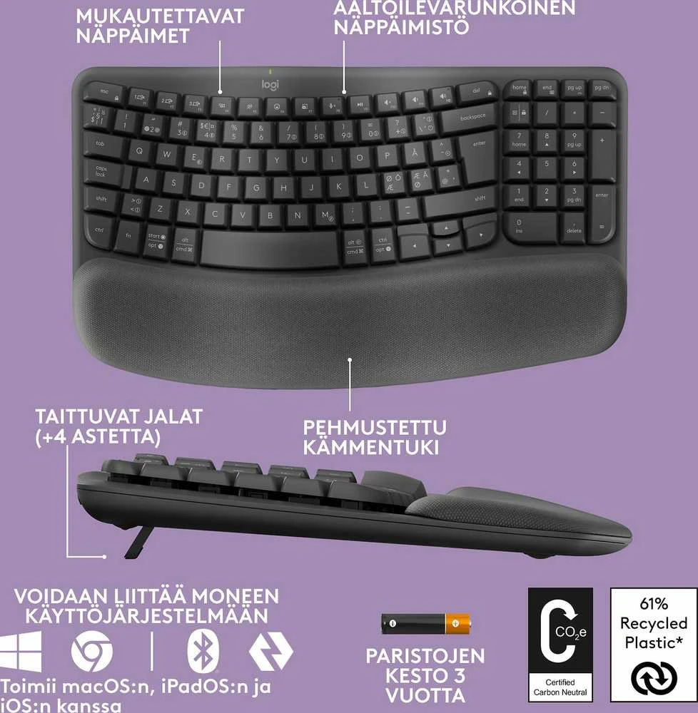 Klaviatūra Logitech Wave Keys SWE (W), juoda