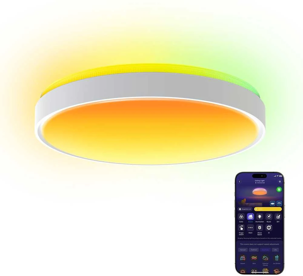 „Govee“ apvalus išmanusis lubinis šviestuvas | Pakankamai galingas LED šviestuvas | 4300 lm | 2700K–6500K | 2,4 GHz | „Wi-Fi“ + „BT“