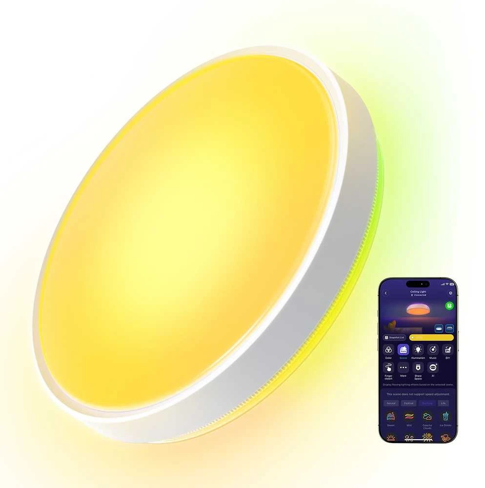 „Govee“ apvalus išmanusis lubinis šviestuvas | Pakankamai galingas LED šviestuvas | 4300 lm | 2700K–6500K | 2,4 GHz | „Wi-Fi“ + „BT“