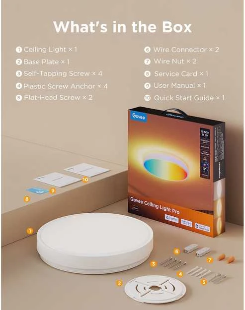 „Govee“ apvalus išmanusis lubinis šviestuvas | Pakankamai galingas LED šviestuvas | 4300 lm | 2700K–6500K | 2,4 GHz | „Wi-Fi“ + „BT“