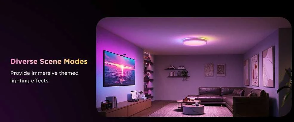 „Govee“ apvalus išmanusis lubinis šviestuvas | Pakankamai galingas LED šviestuvas | 4300 lm | 2700K–6500K | 2,4 GHz | „Wi-Fi“ + „BT“