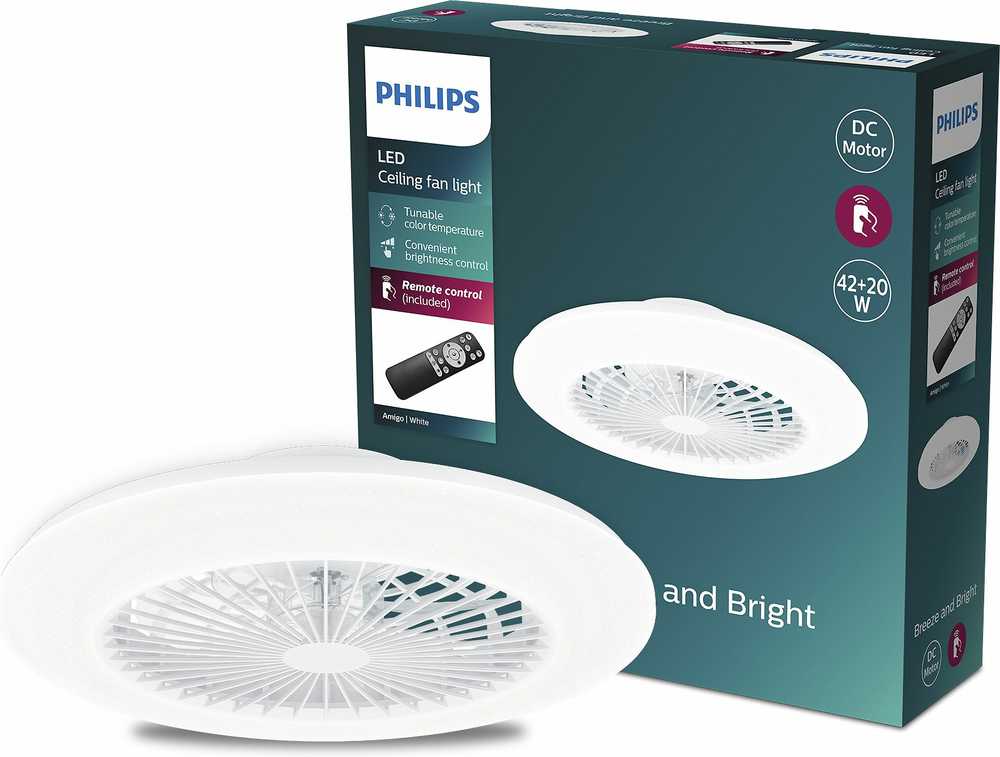 Lubinis šviestuvas Philips Amigo Flat Fan Ceiling IR RD 20W+42W -tuuletinvalaisin, valkoinen