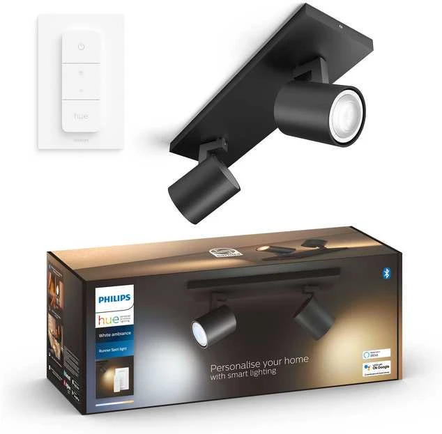 Lubinis šviestuvas Philips Hue Runner baltas ambiance -älyspottivalaisin, 2-osainen, musta, BT, 2 x 4,2 W