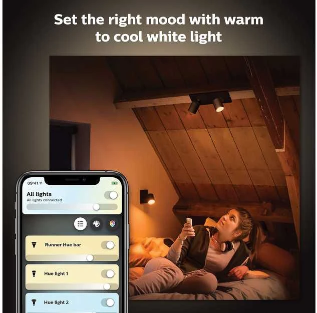 Lubinis šviestuvas Philips Hue Runner baltas ambiance -älyspottivalaisin, 2-osainen, musta, BT, 2 x 4,2 W