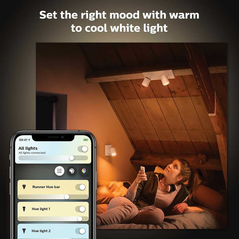 Lubinis šviestuvas Philips Hue Baltas Amb. Runner Spot 2 flg. Weiß 2x350lm inkl. Dimmschalter