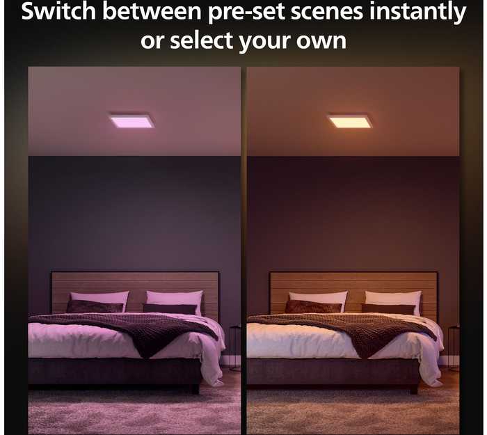 Philips „Hue“ balta ir spalvota aplinkos šviesa „Surimu Square“ skydelis, išmanusis lubinis šviestuvas, „Bluetooth“ / „Zigbee“, balta, LED, metalas, sintetika, nekeičiama(-os) lemputė(-ės)