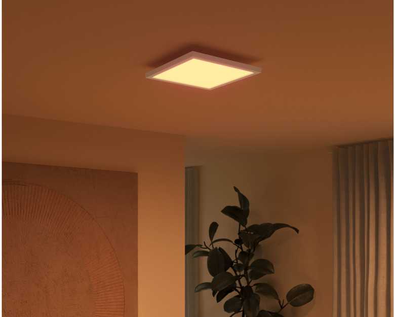 Philips „Hue“ balta ir spalvota aplinkos šviesa „Surimu Square“ skydelis, išmanusis lubinis šviestuvas, „Bluetooth“ / „Zigbee“, balta, LED, metalas, sintetika, nekeičiama(-os) lemputė(-ės)