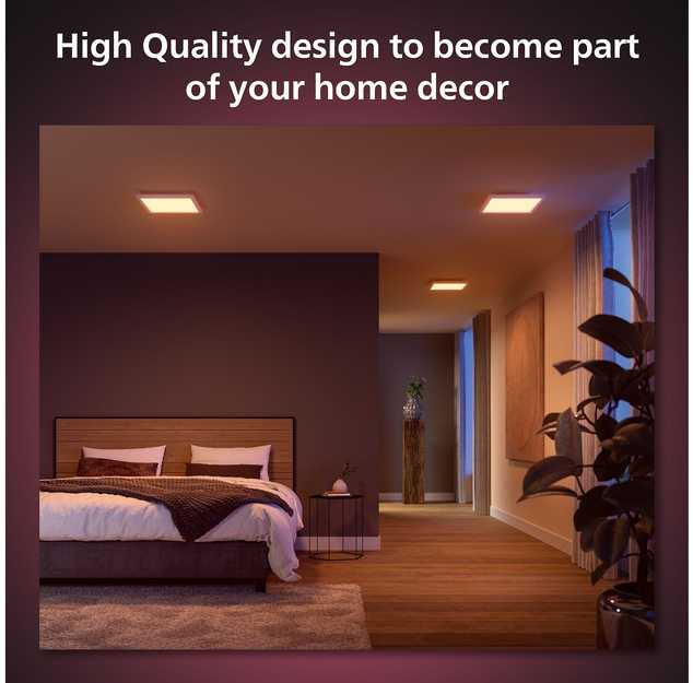 Philips „Hue“ balta ir spalvota aplinkos šviesa „Surimu Square“ skydelis, išmanusis lubinis šviestuvas, „Bluetooth“ / „Zigbee“, balta, LED, metalas, sintetika, nekeičiama(-os) lemputė(-ės)