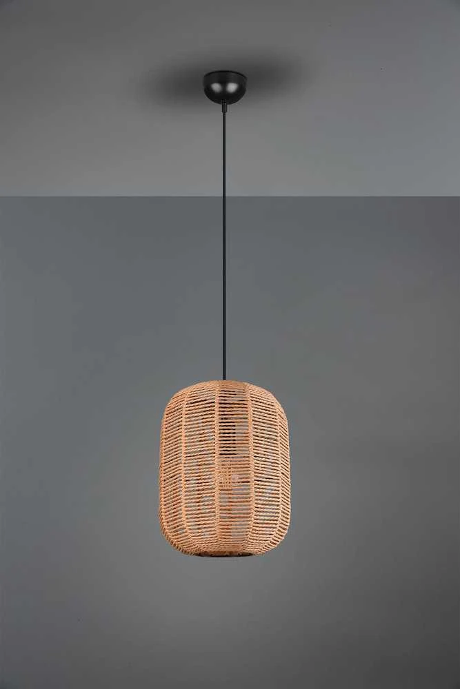 Lubinis šviestuvas Trio Runa -riippuvalaisin 35 cm, E27, mattamusta/sisal