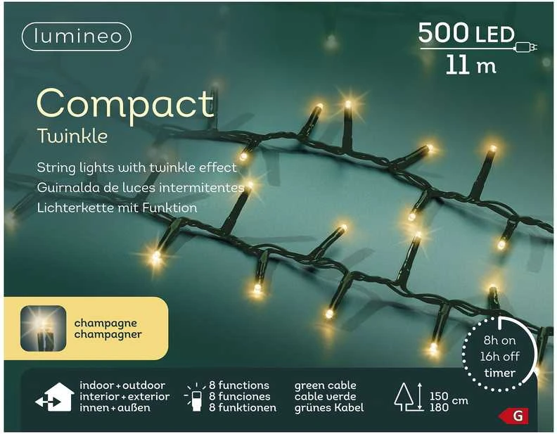 Lumineo Compact twinkle koristevalosarja ulkokäyttöön, 11 metriä