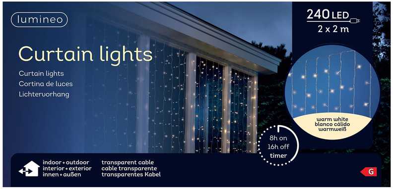 Lumineo curtain steady koristevaloverho ulkokäyttöön, 2 x 2 metriä