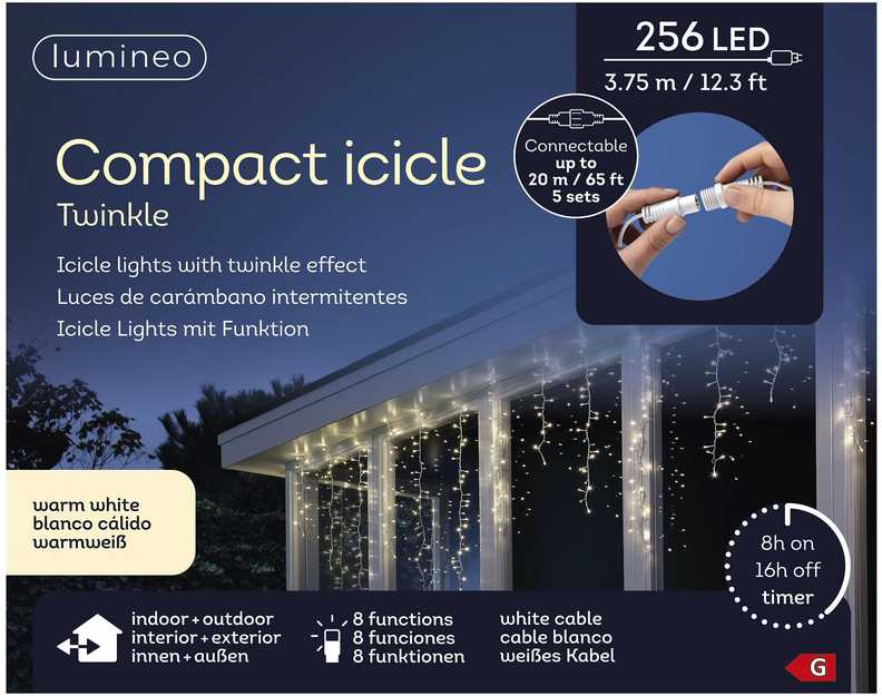 Lumineo Icicle twinkle koristevalosarja ulkokäyttöön, 3,75 metriä