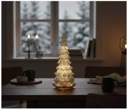 Lumineo lasikuusi valoilla, pöytäkoriste, 32 cm, hopea