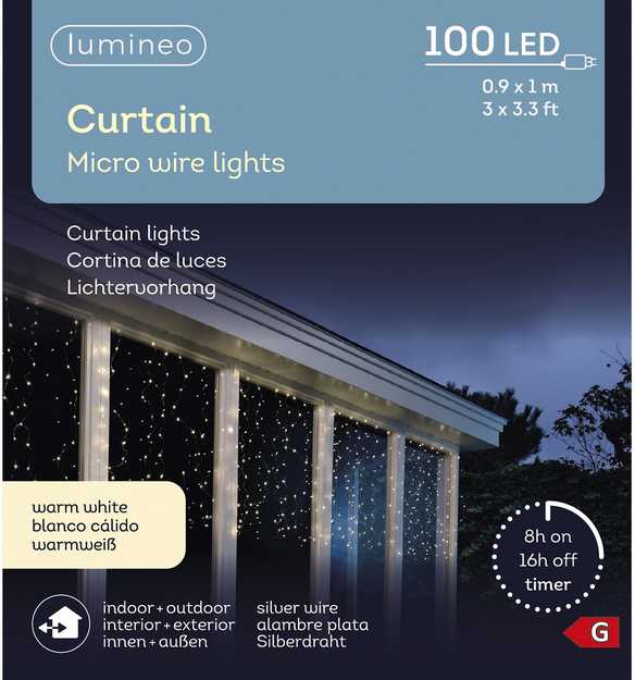 Lumineo Micro LED curtain koristevalosarja ulkokäyttöön, 90 x 100 cm
