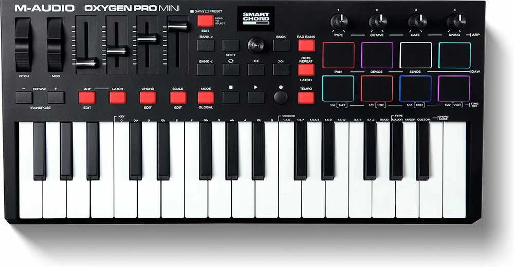 MIDI klaviatūra M-AUDIO Oxygen Pro Mini, juoda
