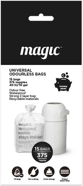 Magic Bags -vaipparoskiksen vaihtopussit, 3 rullaa