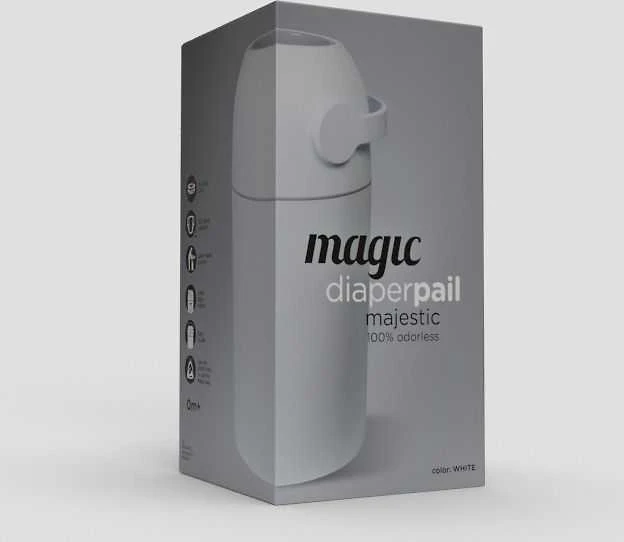 Sauskelnių šiukšliadėžė Magic Majestic, 25 sauskelnėms, balta + 15 maišelių
