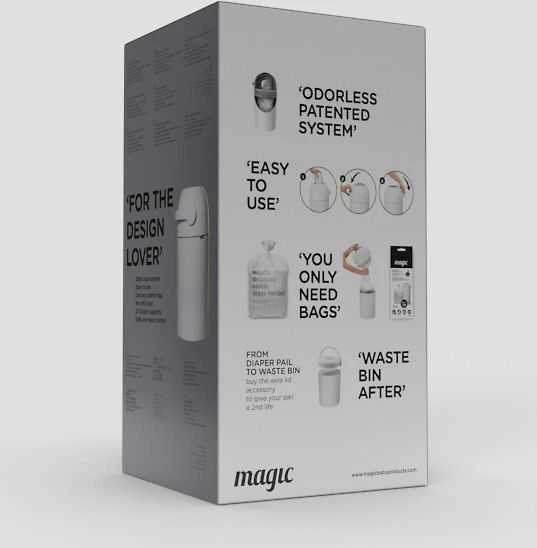 Sauskelnių šiukšliadėžė Magic Majestic, 25 sauskelnėms, balta + 15 maišelių