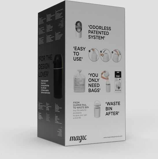 Sauskelnių šiukšliadėžė Magic Majestic, 25 sauskelnėms, juoda + 15 maišelių