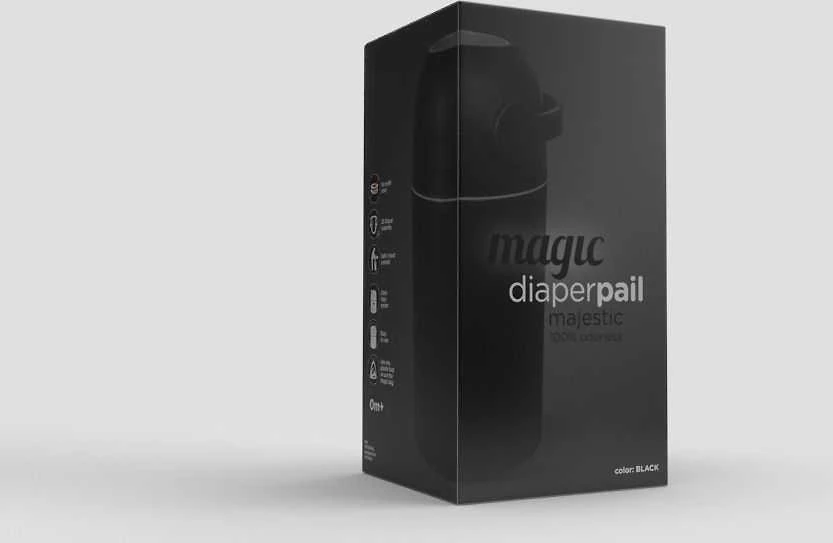 Sauskelnių šiukšliadėžė Magic Majestic, 25 sauskelnėms, juoda + 15 maišelių