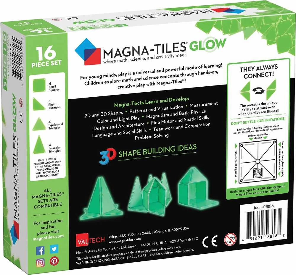 MAGNA-TILES Magnetinis šviečiantis konstruktorius, 16 det.