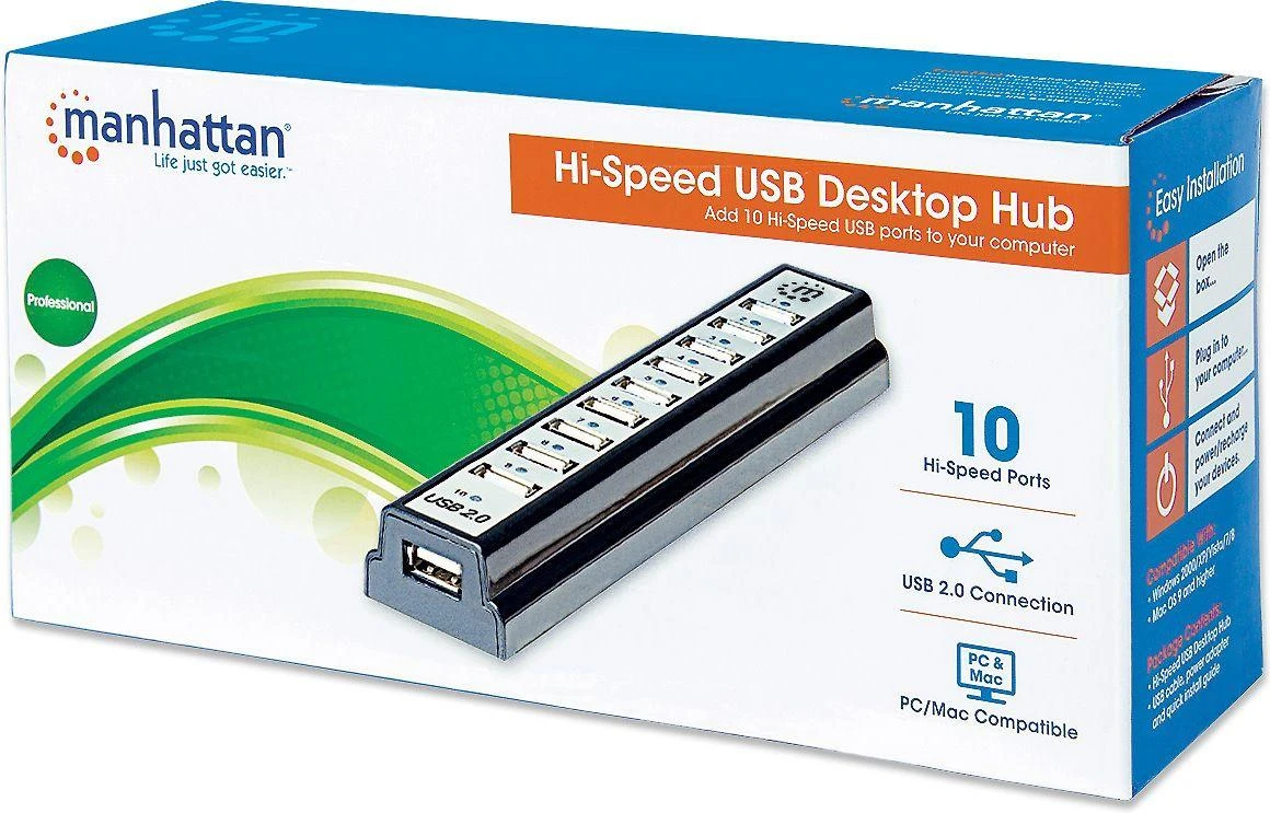 Manhattan 161572 sąsajos šakotuvas USB 2.0 Type-B 480 Mbit/ai Juoda