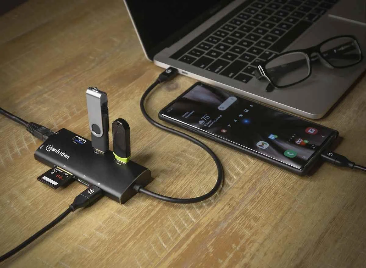 Adapteris USB Manhattan MANHATTAN USB -C 3.2 Gen 1-Adapteris,HDMI,USB,USB-C-PD,RJ45,SD