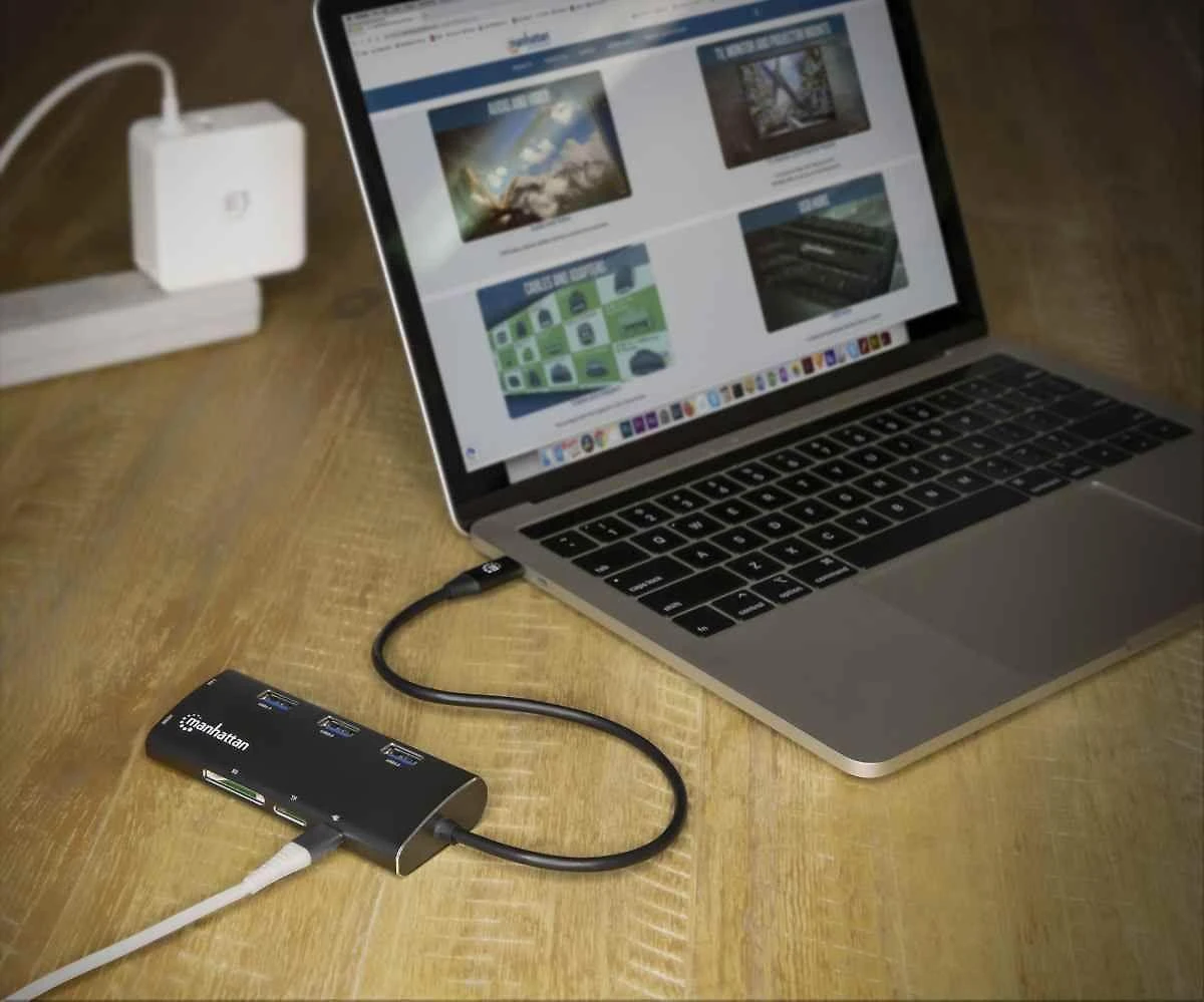 Adapteris USB Manhattan MANHATTAN USB -C 3.2 Gen 1-Adapteris,HDMI,USB,USB-C-PD,RJ45,SD