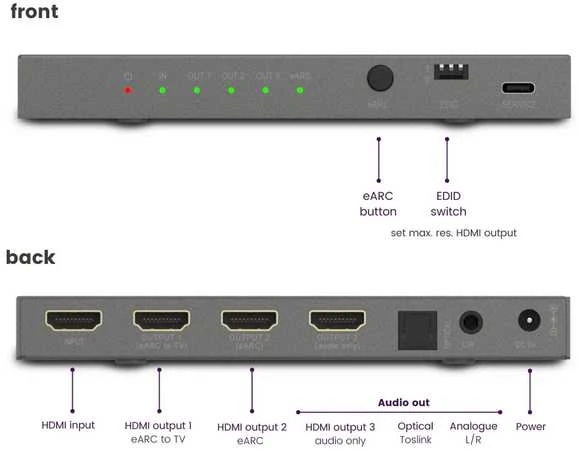 Marmitek Connect AE34 HDMI eARC-audiojakaja ja audioerotin