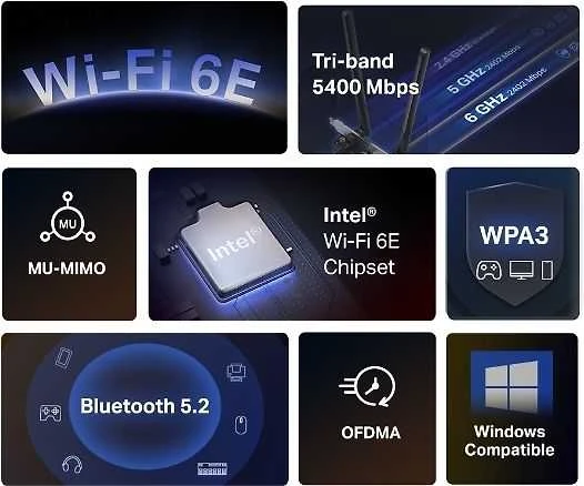 Mercusys | AXE5400 Tri-Band Wi-Fi 6E Bluetooth PCI Express adapteris