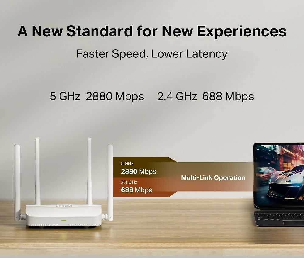 Maršrutizatorius MERCUSYS MR25WBE EasyMesh WiFi7 maršruto parinktuvas (BE3600, 2,4 GHz / 5 GHz, 1xGbEWAN, 3xGbELAN)