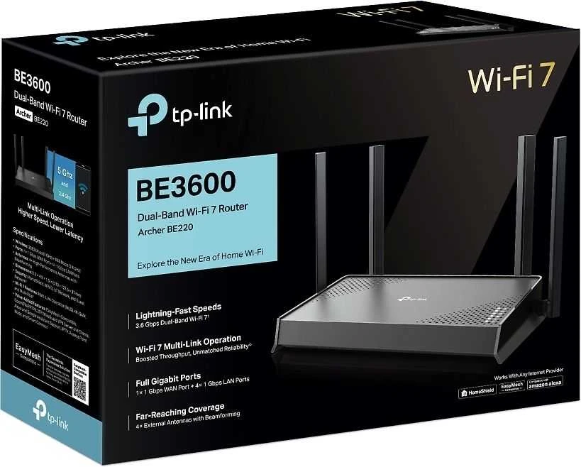 WRL maršrutizatorius 3600MBPS 1000M WRL maršrutizatorius 3600MBPS 1000M 5P Dviejų dažnių ARCHER BE220 TP-LINK 5P