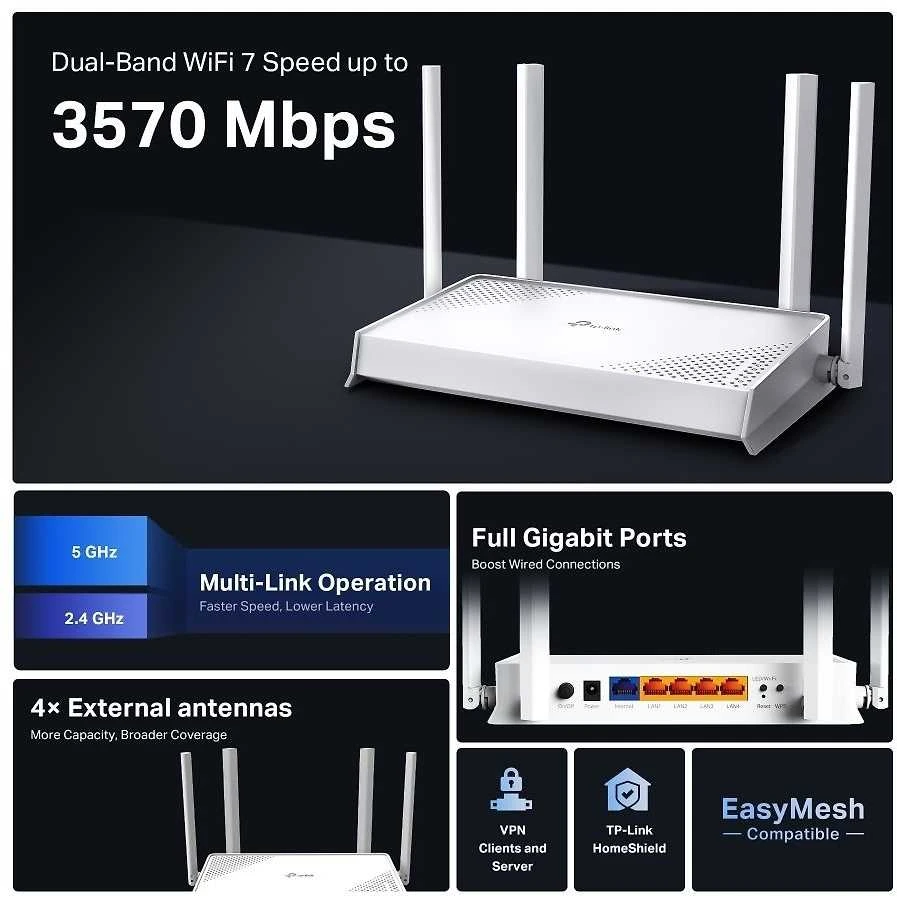 Maršrutizatorius TP-LINK Archer BE220W Dual-Band Wi-Fi 7 -reititin