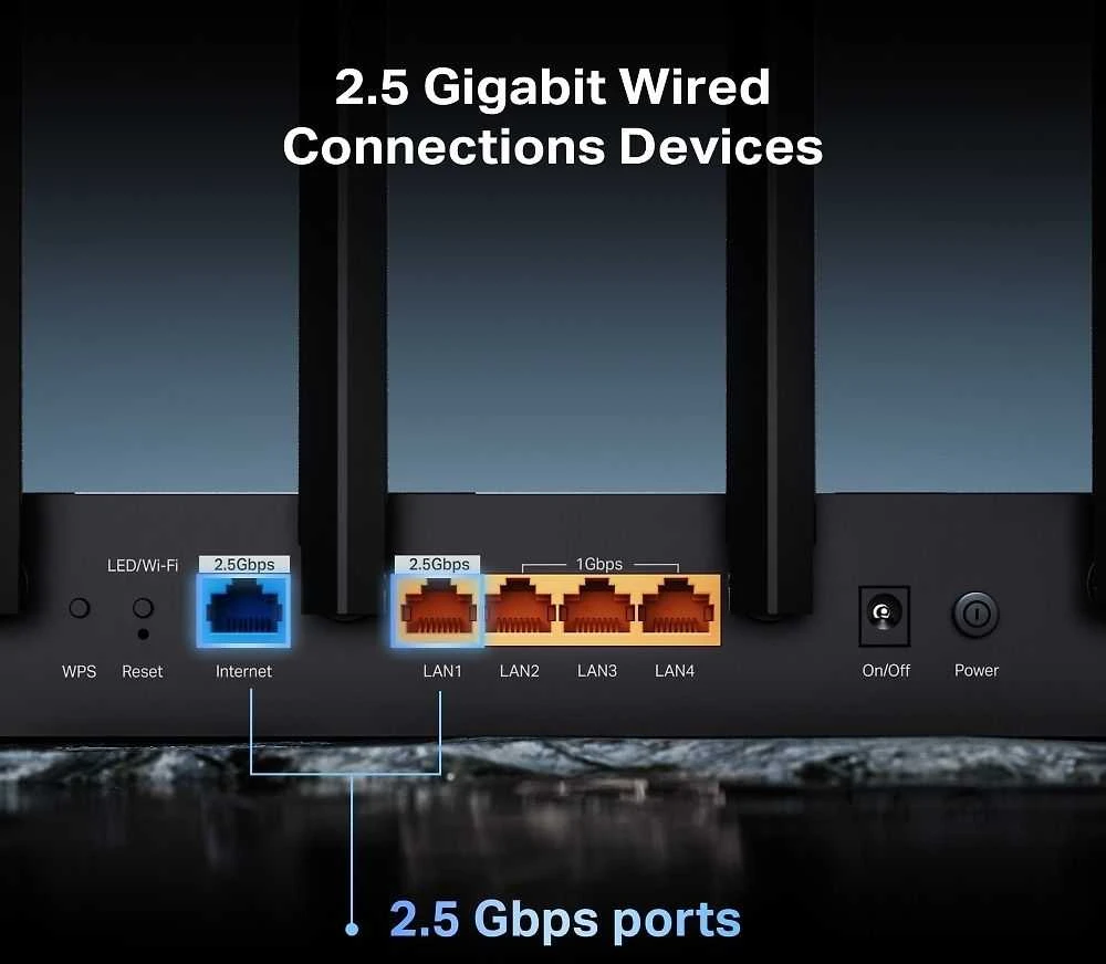 TP-LINK | Archer BE400 BE6500 dviejų dažnių „Wi-Fi“ 7 maršrutizatorius | 802.11ax | Ethernet LAN (RJ-45) jungtys 4 | Mesh palaikymas: Taip | MU-MiMO: Taip | Ne, mobilusis plačiajuostis ryšys: | Antenos tipas: Išorinė