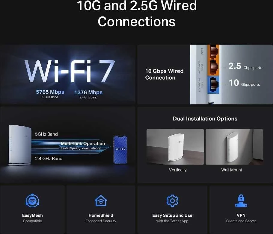 Maršrutizatorius - TP-Link Archer BE450 4-Stream, 3 Gigabit Ethernet, WPA3