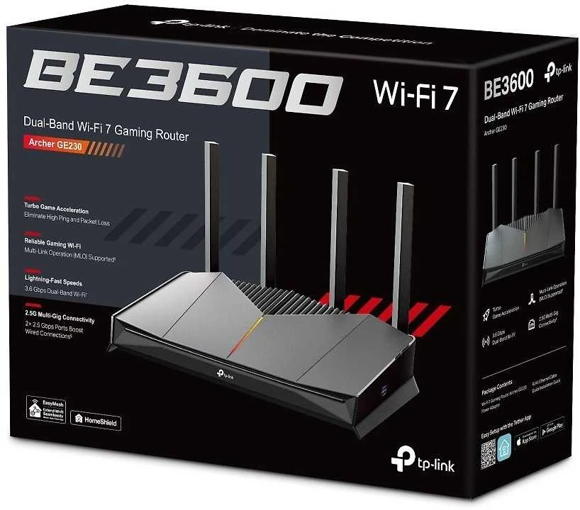TP-Link Archer GE230 EasyMesh WiFi7 maršrutizatorius (BE3600, 2,4GHz/5GHz, 1x2,5GbEWAN, 1x2,5GbELAN, 3xGbE, 1xUSB3.0)