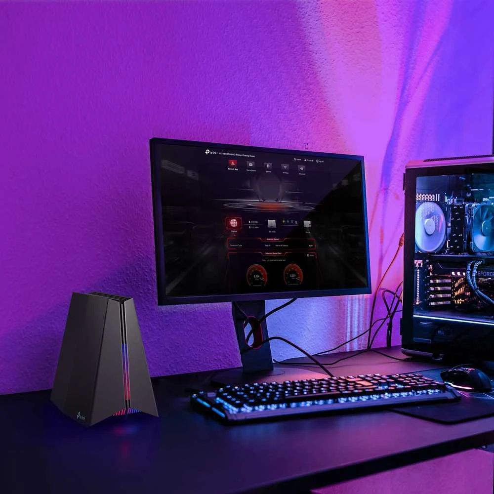 Maršrutizatorius TP-Link Archer GE550 Gaming-router, Tri-Band WiFi 7, 9.220 Mbit/s, Mesh, RGB - juodas