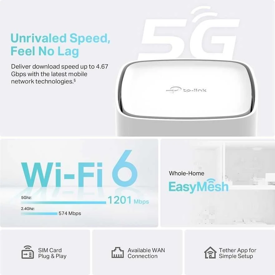 Modemas TP-LINK Archer NX200-5G Dual Band 5G/4G/3G -modeemi ja WiFi6 -tukiasema