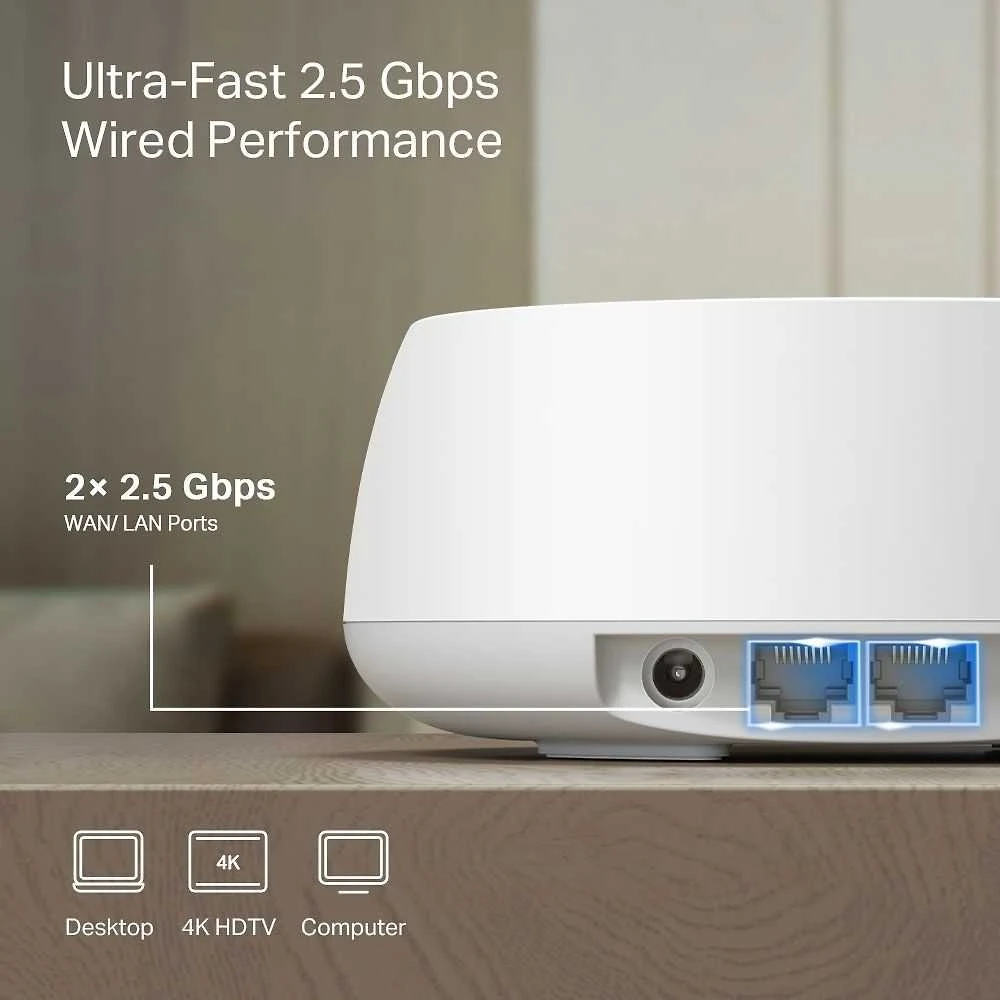 Maršrutizatorius TP-LINK | BE3600 viso namo tinklelio „Wi-Fi 7“ sistema | „Deco BE25“ (3 vnt. pakuotė) | 802.11be | 2882 Mb/s | Ethernet LAN (RJ-45) jungtys 1 | Tinklo palaikymas: Taip | MU-MiMO: Ne | Nėra mobiliojo plačiajuosčio ryšio