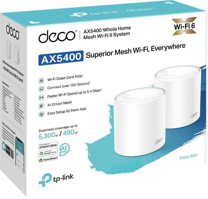 Maršrutizatorius TP-LINK Deco X60 AX5400 WiFi 6 -Mesh-järjestelmä, 2-pack