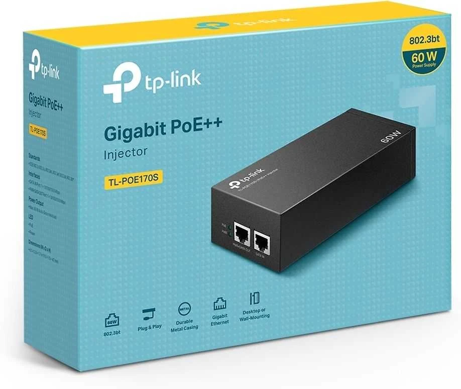 TP-LINK | PoE++ injektorius | TL-POE170S | 10/100/1000 Mbit/s | Ethernet LAN (RJ-45) jungtys 1xRJ-45 10/100/1000 Mbps Gigabit