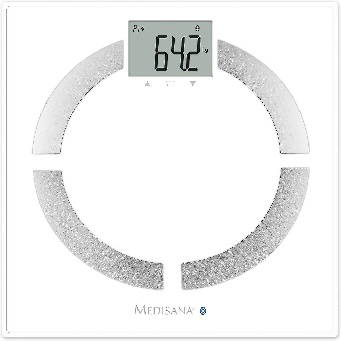 Medisana BS 444 kūno analizės svarstyklės, nerūdijančio plieno, Bluetooth | Medisana | BS 444 | Automatinis išjungimas | Kūno riebalų analizė | Kūno masės indekso (KMI) matavimas | Kūno vandens procentas | Kaulų masės analizė | Maksimalus svoris (keliamoji galia) 180 kg | Atminties funkcija | Keli vartotojai | Kūno skalė