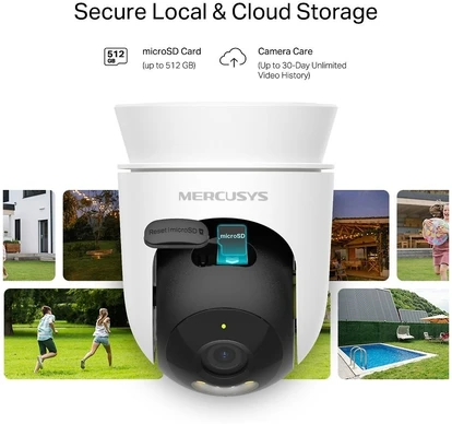 „Mercusys MC510“ apsaugos kamera, kupolinė, IP apsaugos kamera, skirta vidaus ir lauko sąlygoms, 2304 x 1296 pikselių, montuojama ant lubų.