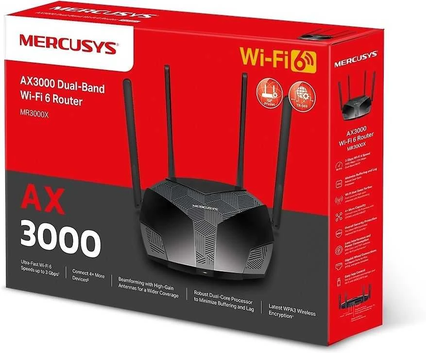 Maršrutizatorius Mercusys MR3000X Dviejų juostų - Wi-Fi 6 maršrutai