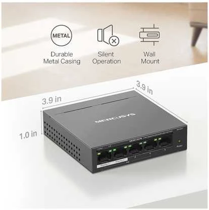 Šakotuvas Mercusys MS105GP 5-porttinen PoE+-kytkin