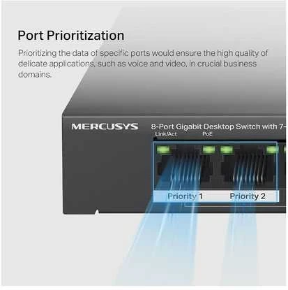 Šakotuvas Mercusys MS108GP -7 -porttinen PoE+ kytkin