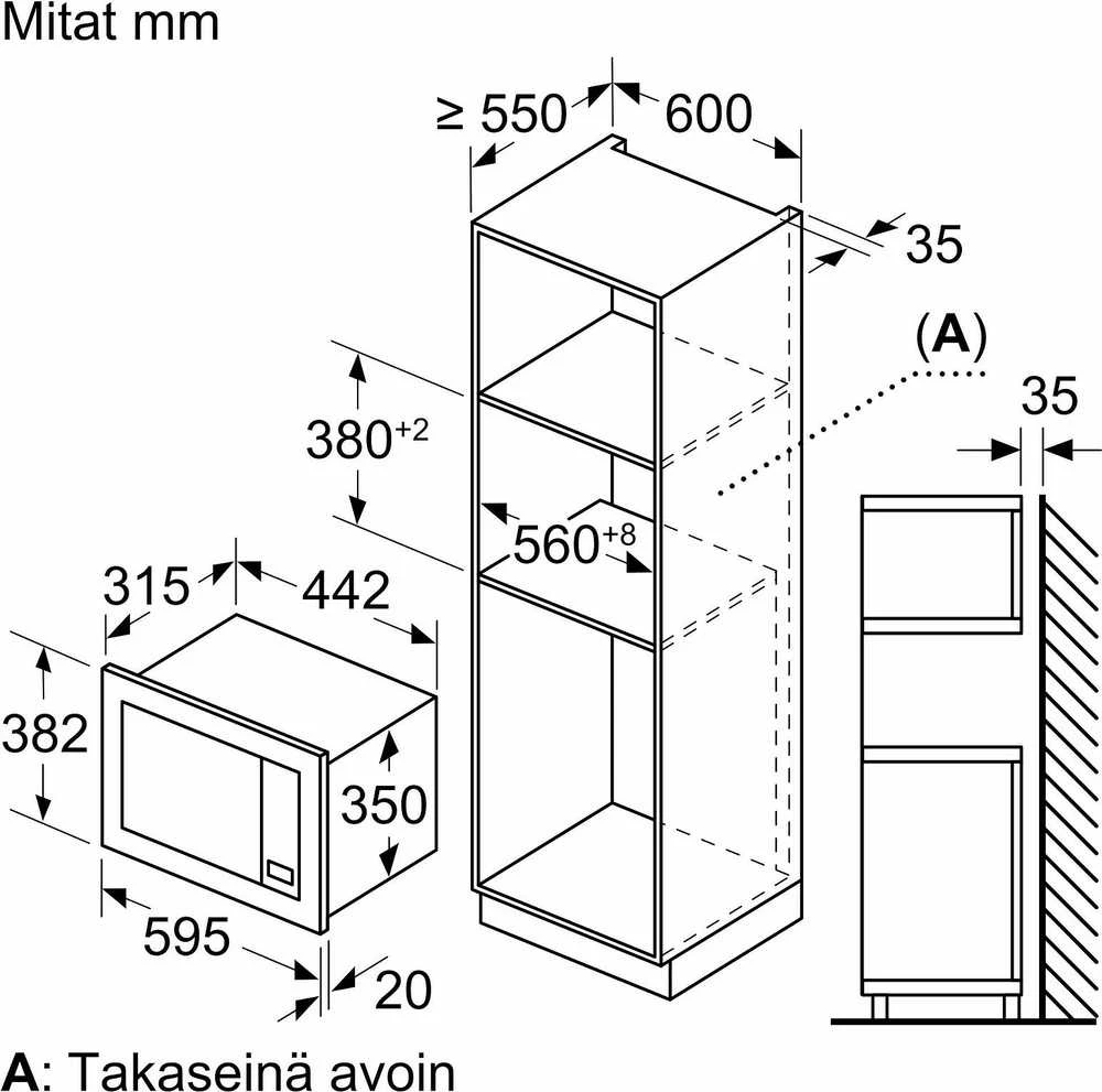 Bosch BFL623MS3 Serija 2, Įmontuojamoji mikrobangų krosnelė, Nerūdijančio plieno