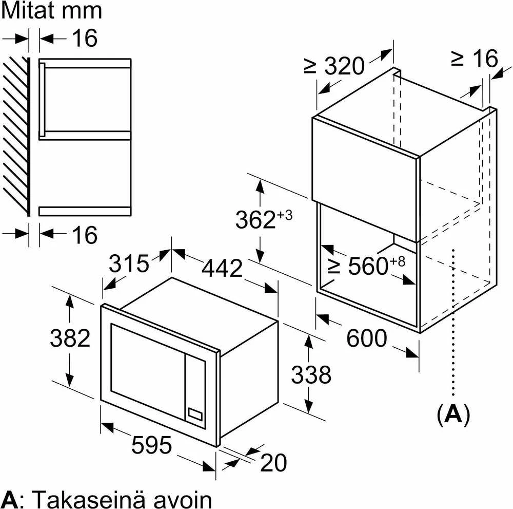 Bosch BFL623MS3 Serija 2, Įmontuojamoji mikrobangų krosnelė, Nerūdijančio plieno