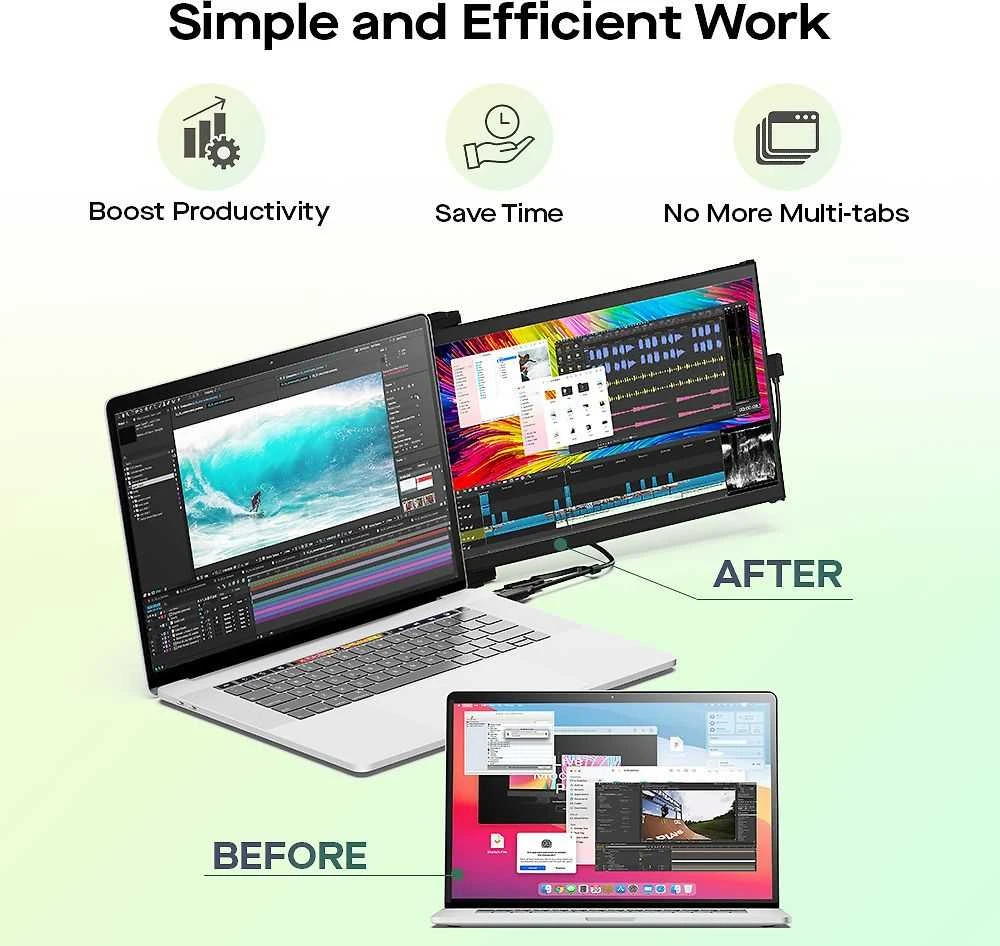 Monitorius Mobile Pixels Duex Max DS 14.1 (Juodas) FHD, 1080P IPS, Ultra Slim Nešiojamas kompiuteris