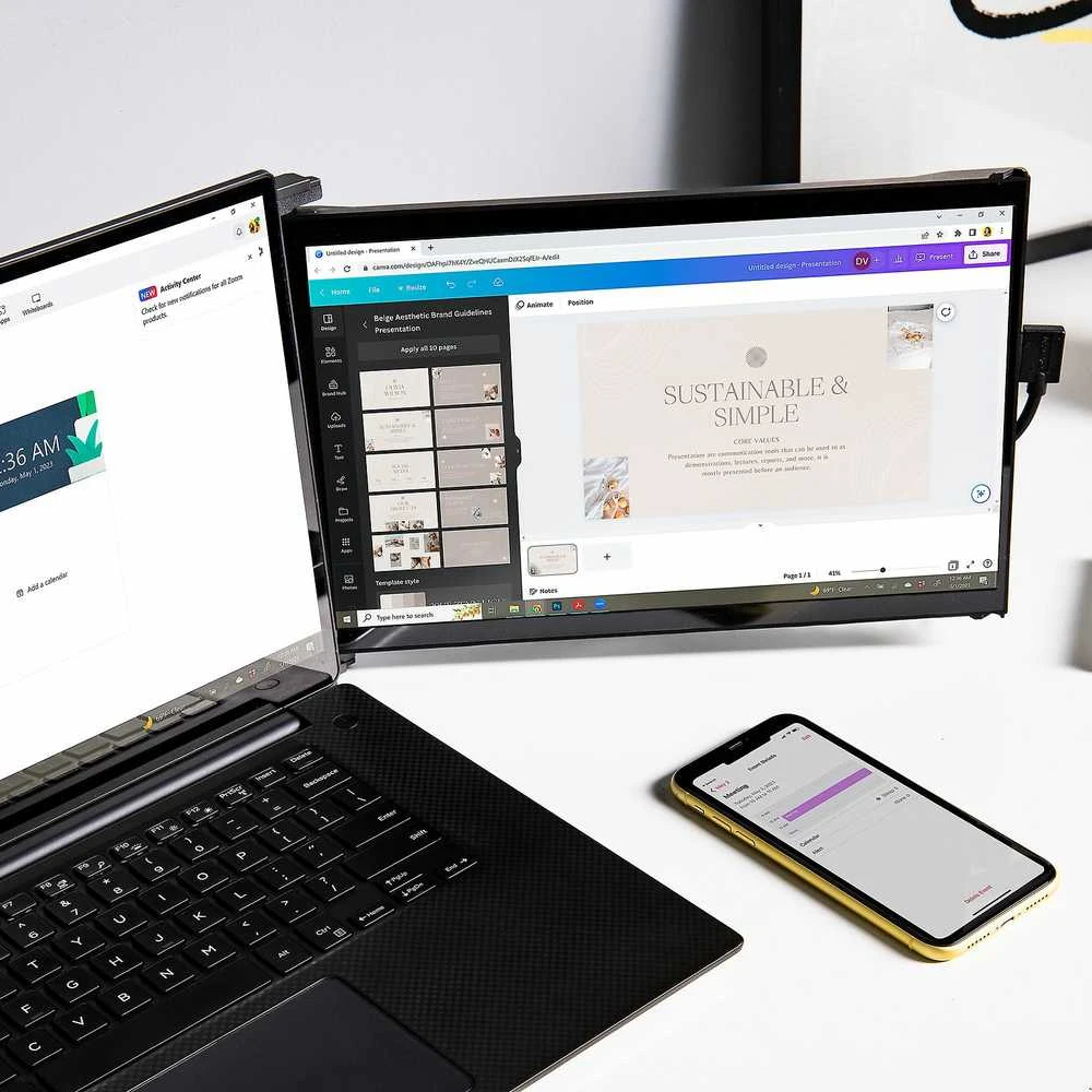 Monitorius Mobile Pixels Duex Max DS 14.1 (Juodas) FHD, 1080P IPS, Ultra Slim Nešiojamas kompiuteris